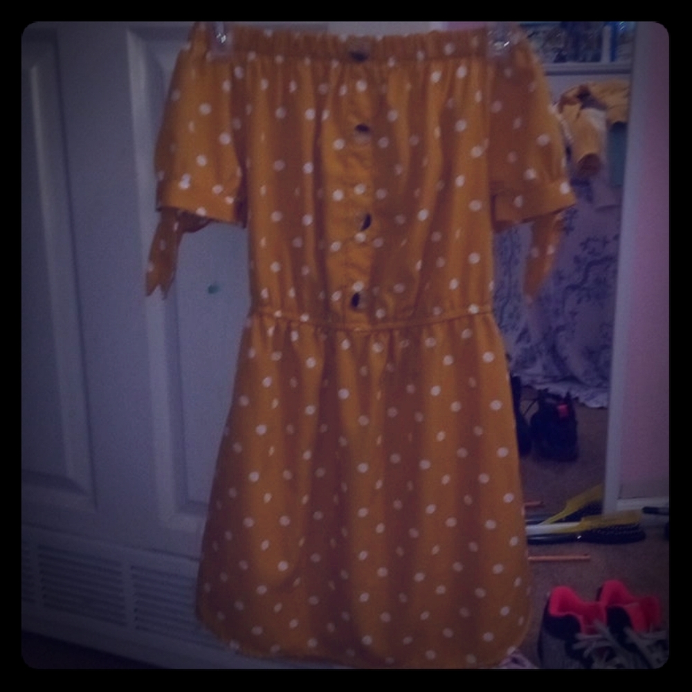 Yellow strapless polkadot dress